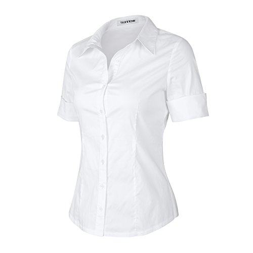 SUNNOW Womens White Button-Down Shirt with Stretch