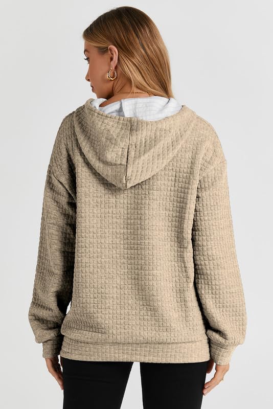 SHEWIN Women's Casual Waffle Hoodies - Khaki