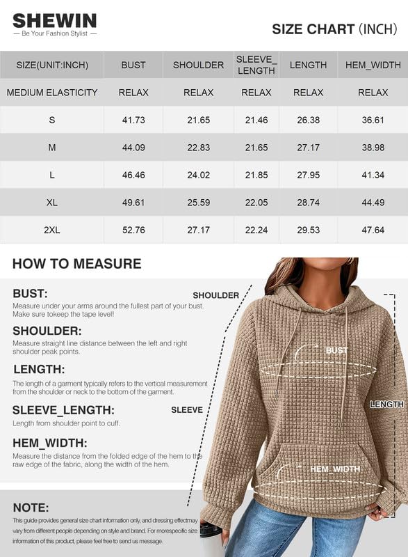 SHEWIN Women's Casual Waffle Hoodies - Khaki