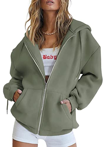 Y2K Hooded Sweatshirt with Pockets - Grey Green