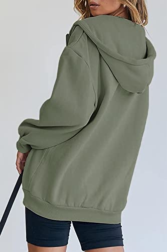 Y2K Hooded Sweatshirt with Pockets - Grey Green
