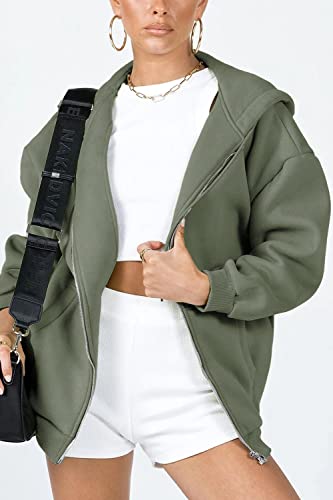 Y2K Hooded Sweatshirt with Pockets - Grey Green