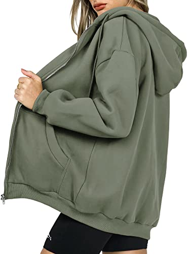 Y2K Hooded Sweatshirt with Pockets - Grey Green