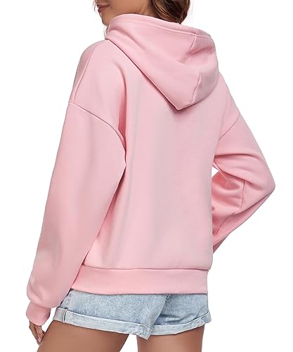 Pink Button Down Casual Hoodie with Pockets