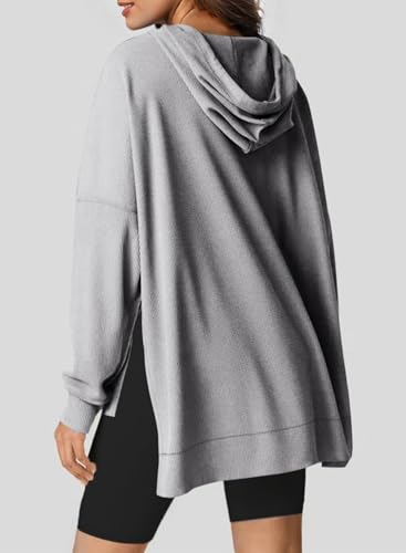 Oversized Gray Waffle Knit Hoodie for Women