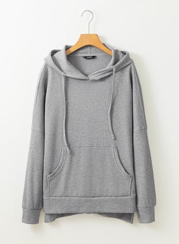 Oversized Gray Waffle Knit Hoodie for Women