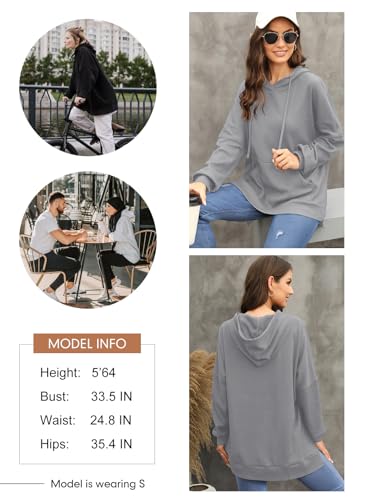 Oversized Gray Waffle Knit Hoodie for Women
