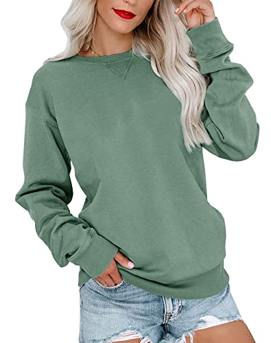 Bingerlily Women's Casual Crew Neck Sweatshirt - Green