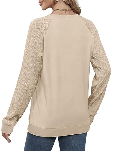 Saloogoe Women's Cable Knit Crewneck Sweatshirt - Khaki