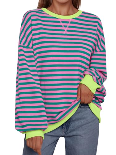 Trendy Oversized Striped Crewneck Sweatshirt for Women
