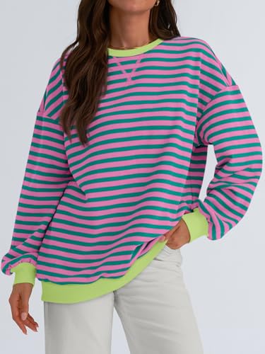 Trendy Oversized Striped Crewneck Sweatshirt for Women
