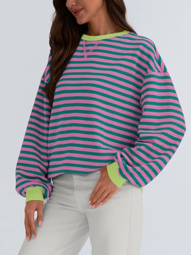 Trendy Oversized Striped Crewneck Sweatshirt for Women