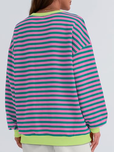 Trendy Oversized Striped Crewneck Sweatshirt for Women