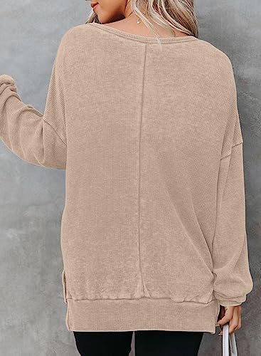 Dokotoo Women's Casual Waffle Knit Pullover Sweatshirt