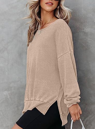 Dokotoo Women's Casual Waffle Knit Pullover Sweatshirt