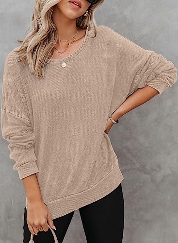 Dokotoo Women's Casual Waffle Knit Pullover Sweatshirt
