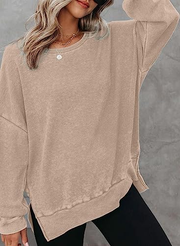 Dokotoo Women's Casual Waffle Knit Pullover Sweatshirt