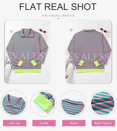 EVALESS Women's Striped Oversized Quarter Zip Sweatshirt