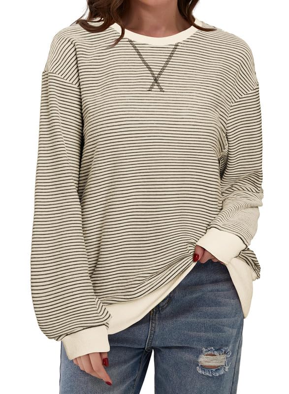 SHEWIN Women's Fall Hooded Sweatshirt - Apricot Stripe