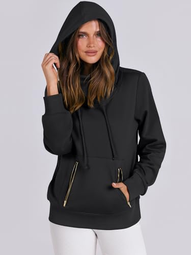 ANRABESS Women's Cowl Neck Hoodie Pullover - Black