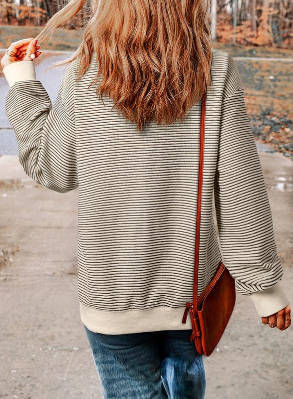 SHEWIN Women's Fall Hooded Sweatshirt - Apricot Stripe