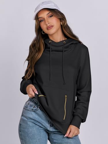 ANRABESS Women's Cowl Neck Hoodie Pullover - Black