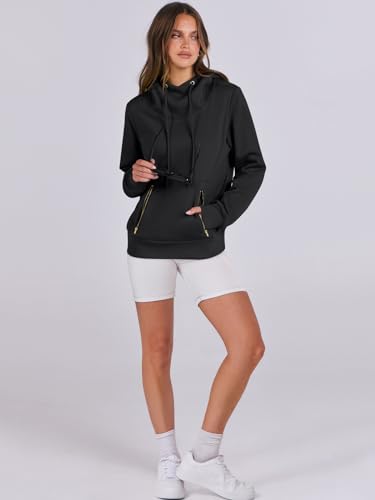 ANRABESS Women's Cowl Neck Hoodie Pullover - Black