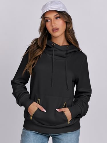 ANRABESS Women's Cowl Neck Hoodie Pullover - Black