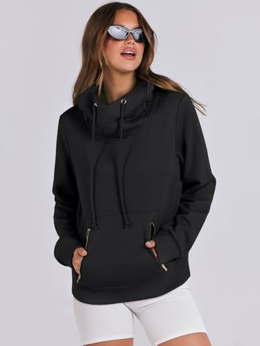 ANRABESS Women's Cowl Neck Hoodie Pullover - Black