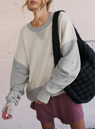SHEWIN Women's Casual Grey Crewneck Sweatshirt