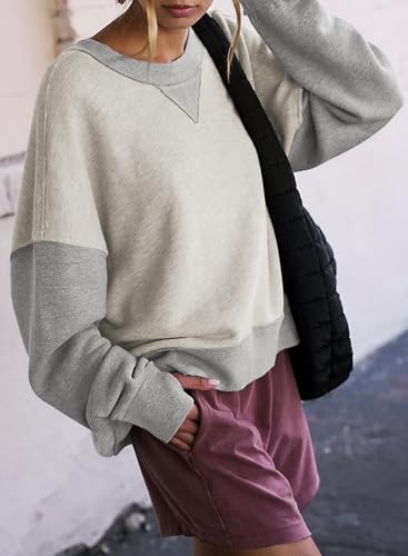 SHEWIN Women's Casual Grey Crewneck Sweatshirt