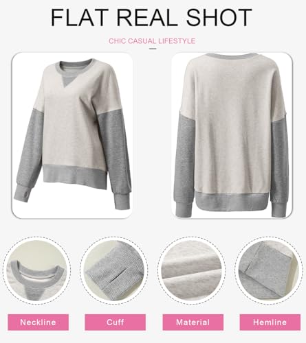 SHEWIN Women's Casual Grey Crewneck Sweatshirt