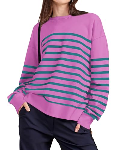 Women's Striped Crewneck Sweatshirt - Pink & Blue