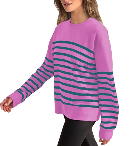 Women's Striped Crewneck Sweatshirt - Pink & Blue