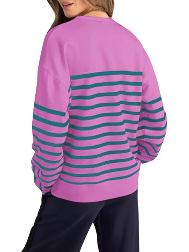 Women's Striped Crewneck Sweatshirt - Pink & Blue