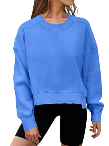 Women's Oversized Cropped Fleece Sweatshirt - Blue