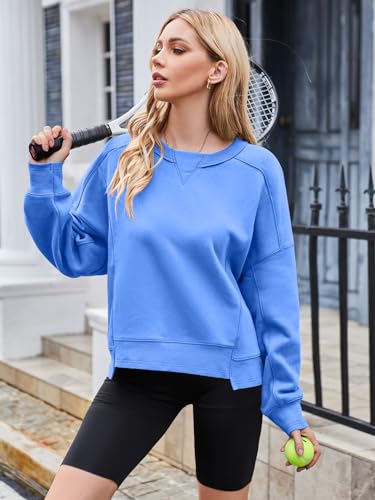 Women's Oversized Cropped Fleece Sweatshirt - Blue