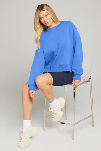 Women's Oversized Cropped Fleece Sweatshirt - Blue