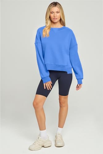 Women's Oversized Cropped Fleece Sweatshirt - Blue