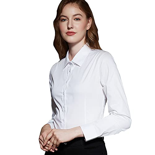 White Slim-Fit Stretchy Cotton Button Down Shirt