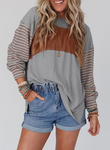 Trendy Striped Oversized Crewneck Sweatshirt for Women