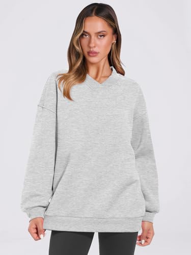 Oversized V Neck Fleece Sweatshirt for Women