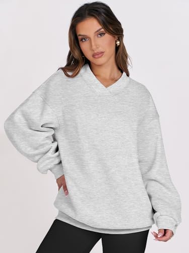 Oversized V Neck Fleece Sweatshirt for Women