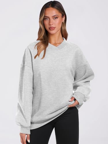 Oversized V Neck Fleece Sweatshirt for Women