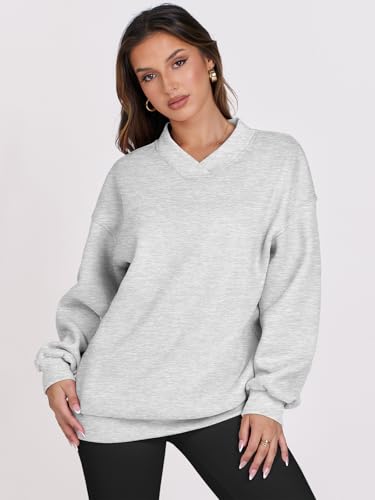 Oversized V Neck Fleece Sweatshirt for Women