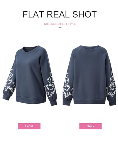 SHEWIN Women's Trendy Navy Crewneck Sweatshirt