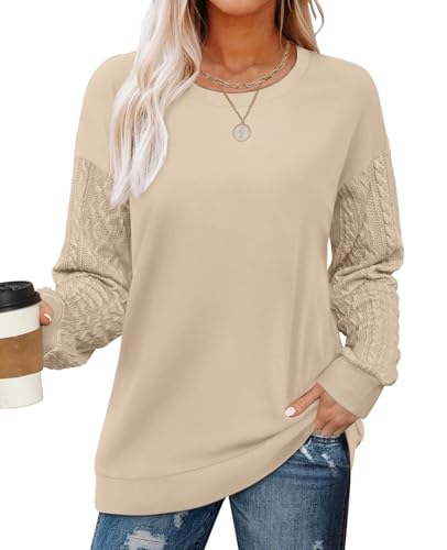 Trendy Women's Apricot Crewneck Sweatshirt for Fall