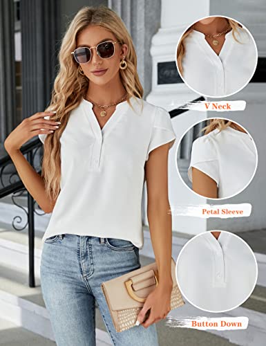 Blooming Jelly White Button Down Short Sleeve Blouse