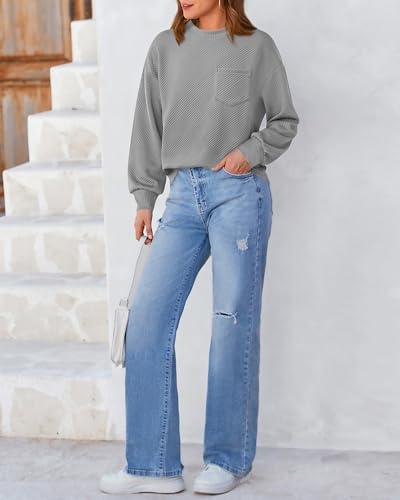 BTFBM Women's Textured Long Sleeve Sweatshirt - Grey
