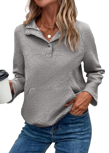 KIRUNDO Women's Textured Long Sleeve Henley Sweatshirt